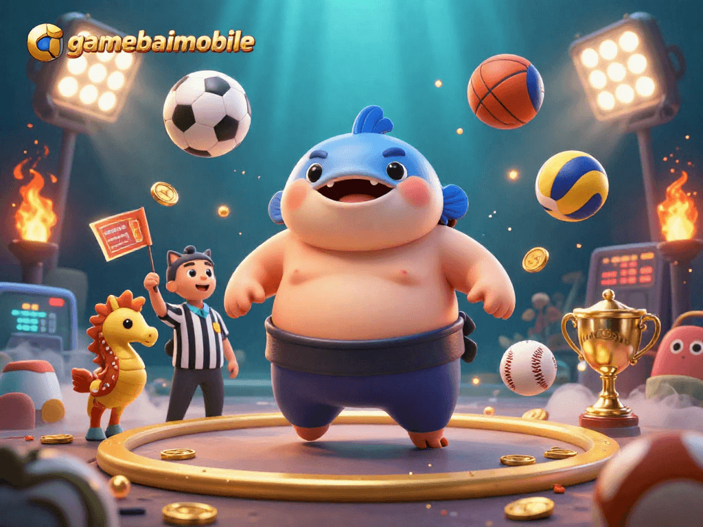 Experience thrilling game action with gamebaimobile's underwater casino scene featuring a fugu referee.