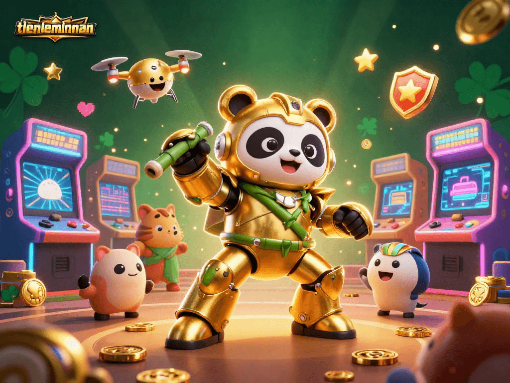 Engage with the exciting gameplay at tienlenmiennam, featuring a dynamic panda warrior in a gaming arena.
