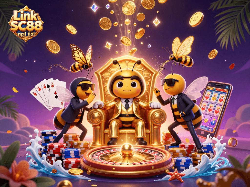 Win with the latest Link SC88 mới nhất offers in a vibrant 3D casino illustration.