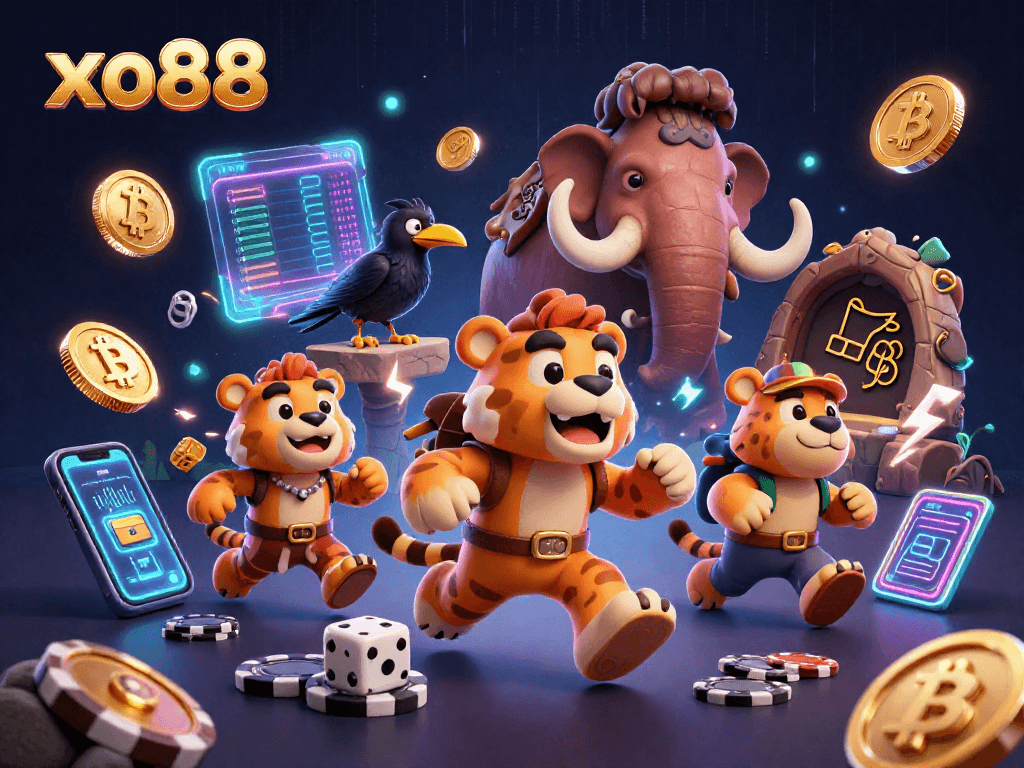 Experience thrilling casino action at xo88 with a playful prehistoric duo gaming together.