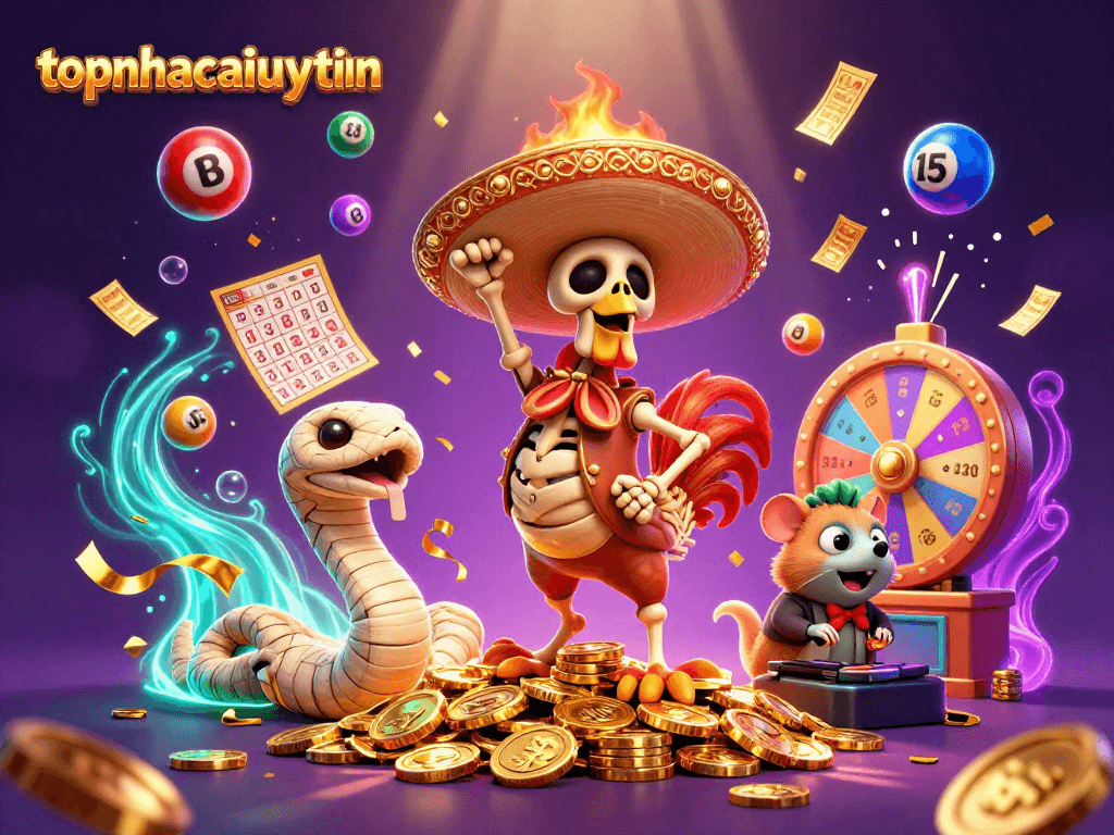 Experience exciting gameplay at topnhacaiuytinn with dynamic lottery and casino elements illuminating a vibrant scene.