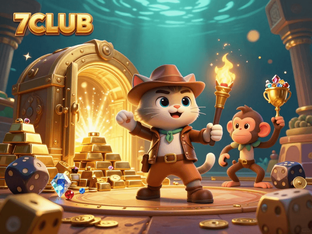 Experience thrilling adventures at 7CLUB as the archaeologist cat discovers treasures amidst casino artifacts.