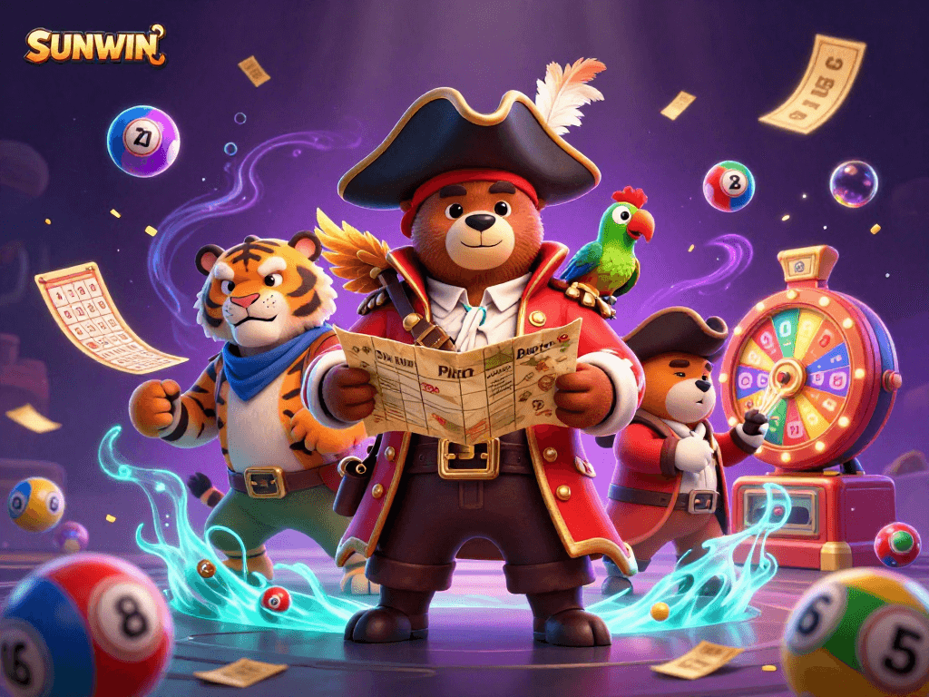 SUNWIN players engaging with vibrant lottery elements in a dynamic casino atmosphere.