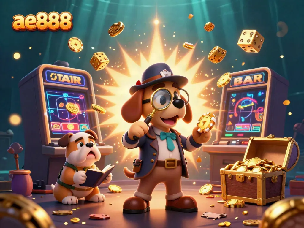 Experience the thrill of ae888 with a detective busting a jackpot, featuring dynamic casino game elements.