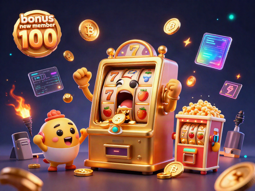 Celebrate your winnings with bonus new member 100 in this rich casino-themed illustration.