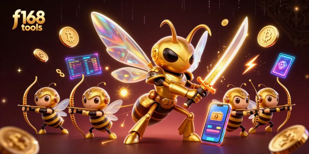 Engage with f168 tools in an epic casino scene filled with crypto coins and dynamic energy.