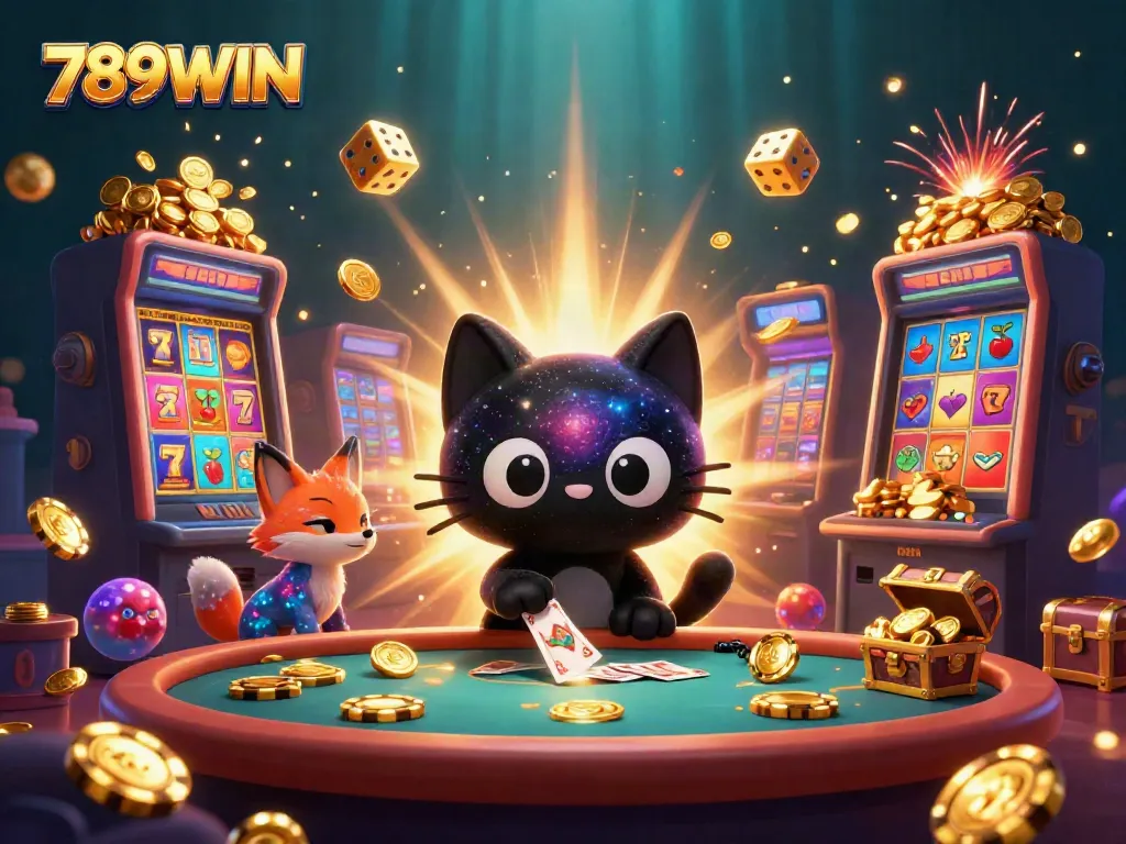 Catch the excitement of 789WIN with this vibrant cosmic casino scene bursting with color and energy.