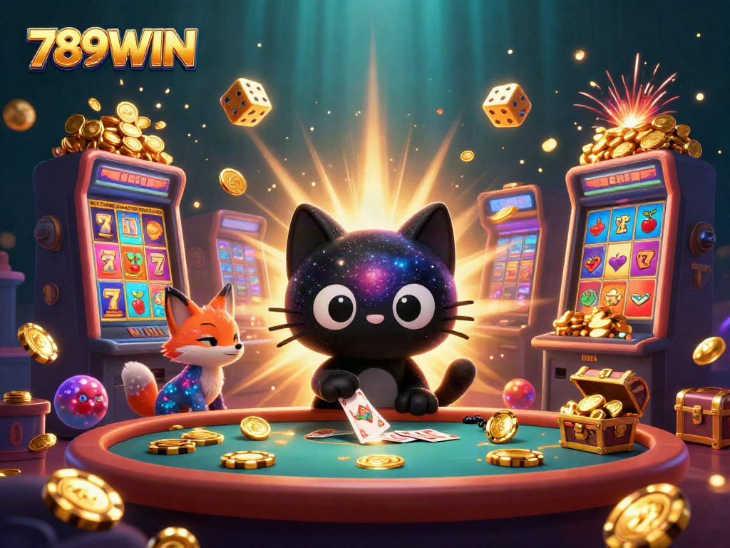 Catch the excitement of 789WIN with this vibrant cosmic casino scene bursting with color and energy.