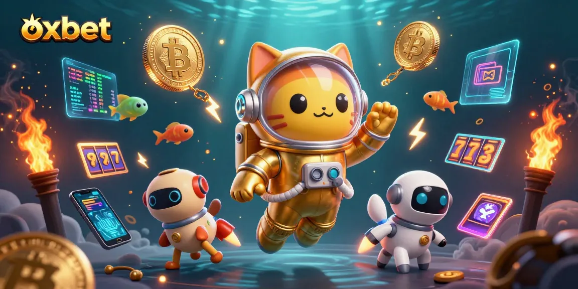 Experience oxbet's thrilling casino action with a 3D scene of space-themed characters and vibrant crypto elements.