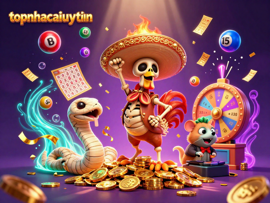 Experience exciting gameplay at topnhacaiuytinn with dynamic lottery and casino elements illuminating a vibrant scene.