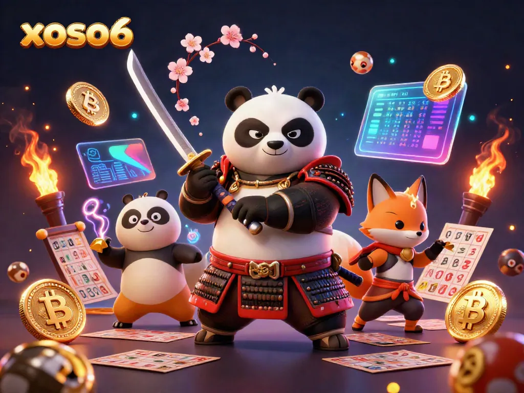 Win big with xoso66 in this vibrant and dynamic lottery scene featuring detailed characters and gaming elements.