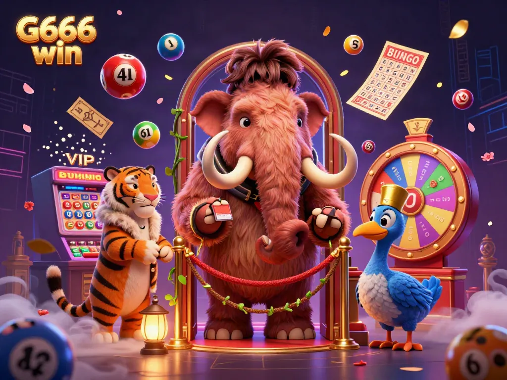 Engage in G666 win with vibrant lottery visuals and lively characters in a dynamic casino scene.