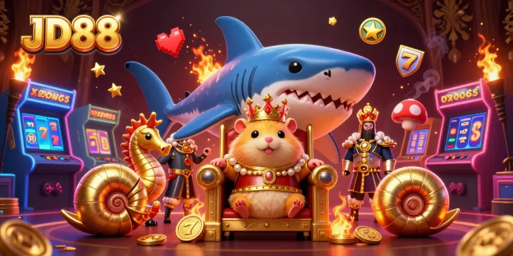 JD88 promotes thrilling gaming experiences with a vibrant casino-themed illustration.