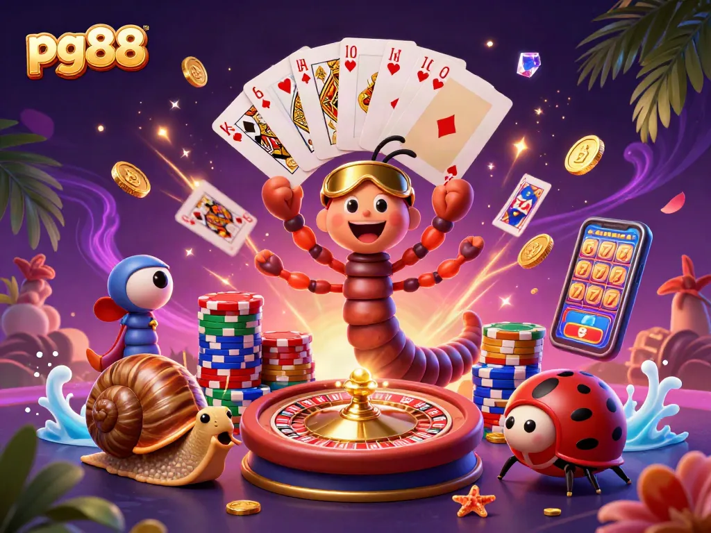 Experience winning with pg88 at an exciting casino scene featuring unique characters and vibrant game elements.