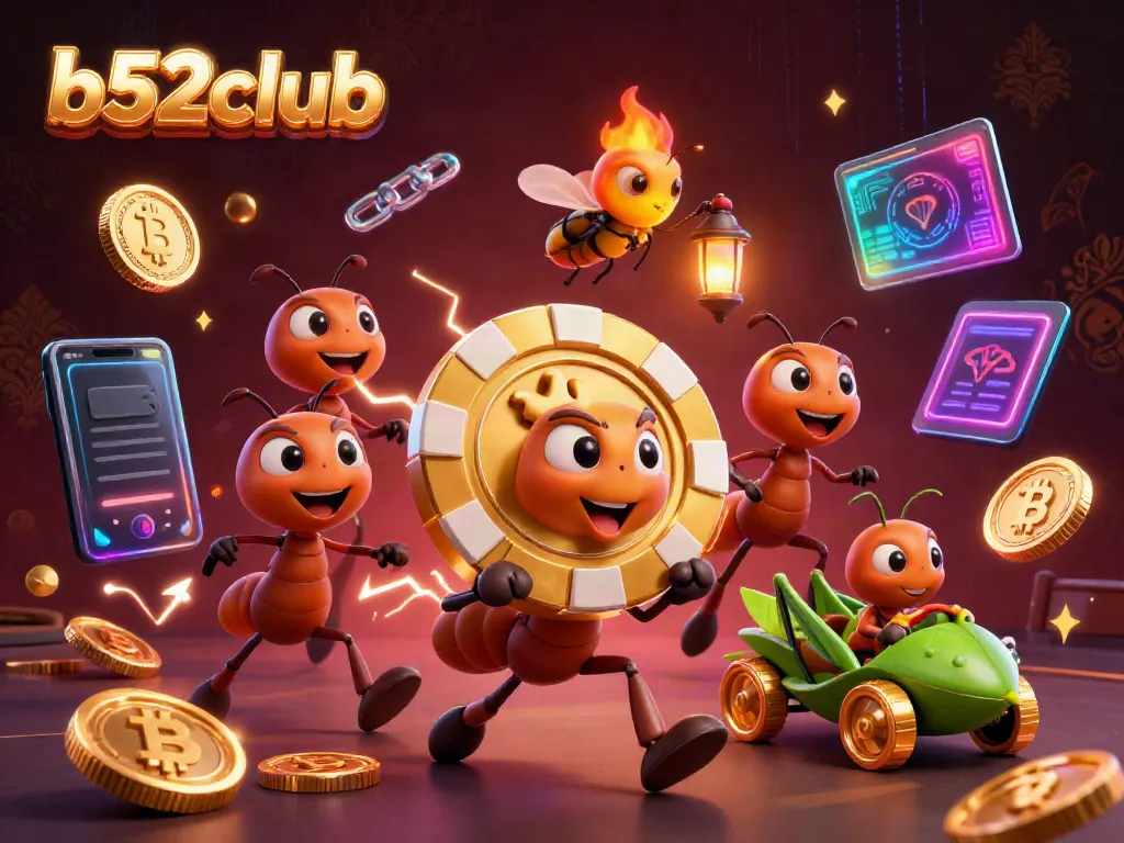 Experience thrilling gaming with b52club featuring ants on a heist with golden poker chips
