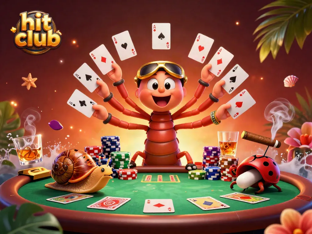 Experience the hit club with a vibrant casino scene featuring a cartoon millipede dealer and a snail high-roller.