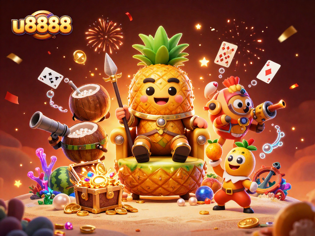 Experience u8888 with golden pineapple king and underwater riches in a vibrant casino scene.