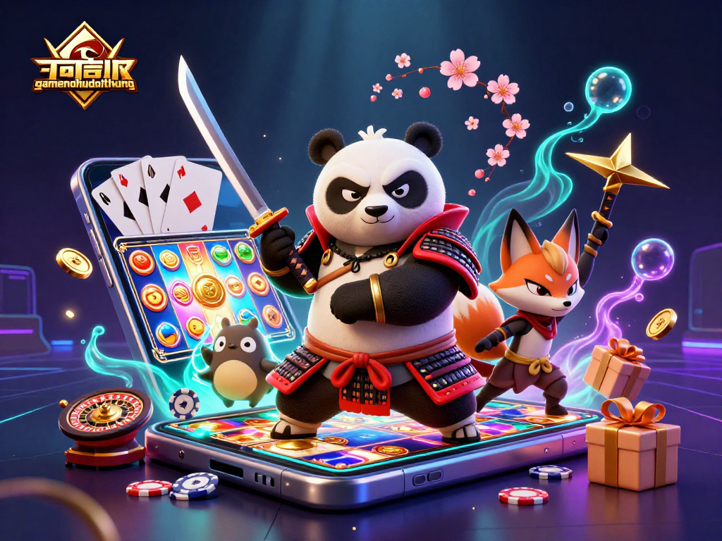 Play gamenohudoithuong with samurai panda and ninja fox amidst dynamic casino elements.