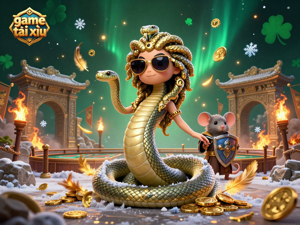 Experience the thrill of game tài xỉu with immersive characters and vibrant casino elements in this dynamic illustration.