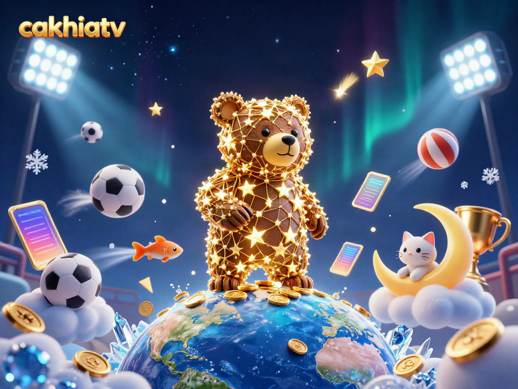 Experience the excitement of cakhiatv, where golden stars and sports elements unite in a dazzling display.
