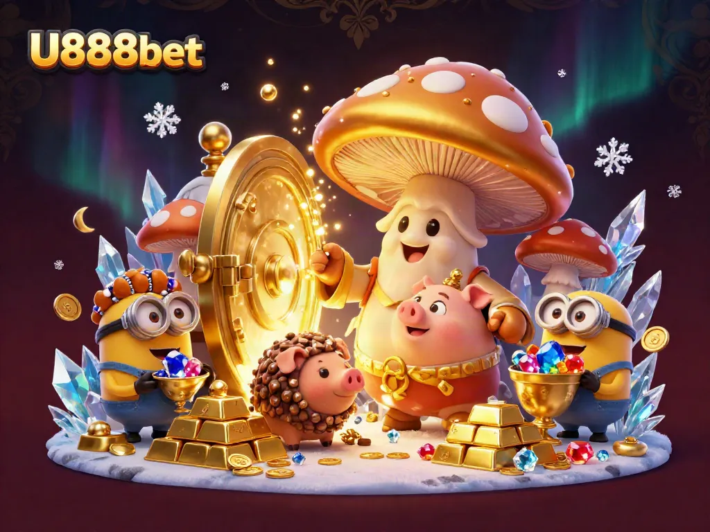 Experience the magic of U888bet with a vibrant casino scene featuring a golden wizard and treasure.