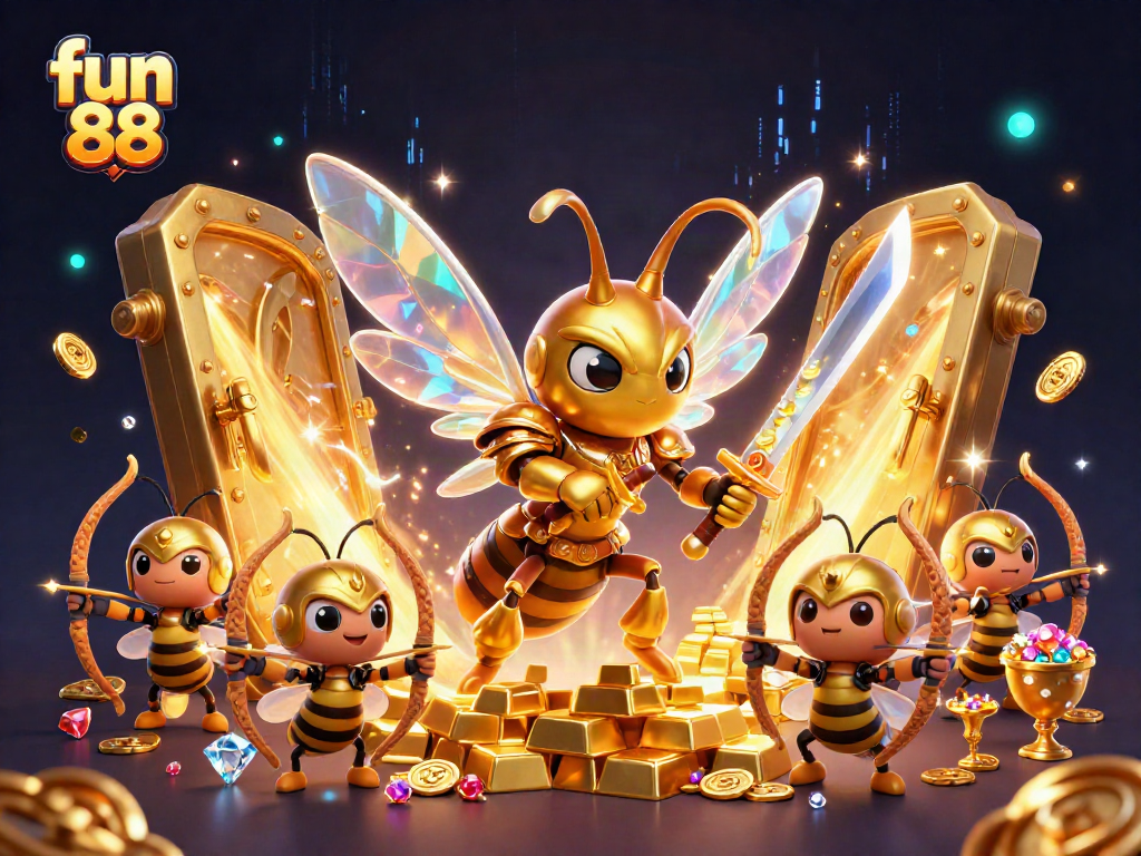 Engage with fun 88 through an exciting online gaming adventure, showcasing vibrant characters and riches.