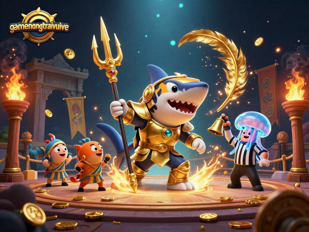 Win big with gamenongtraivuive as the fierce tiger shark battles in an underwater casino arena.
