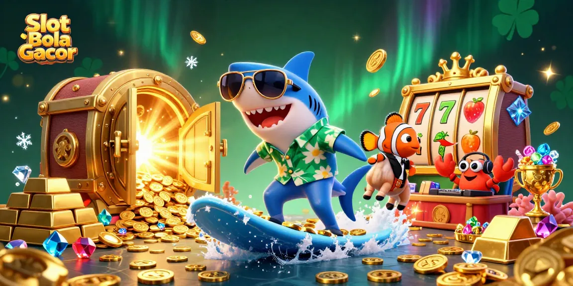 Win big with Slot Bola Gacor in this vibrant 3D illustration featuring joyful characters and riches.