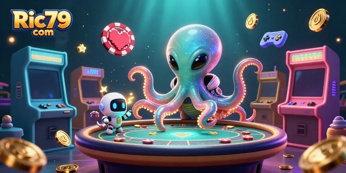 Engage with the fun at Ric79 com featuring alien octopus at a holographic poker table.