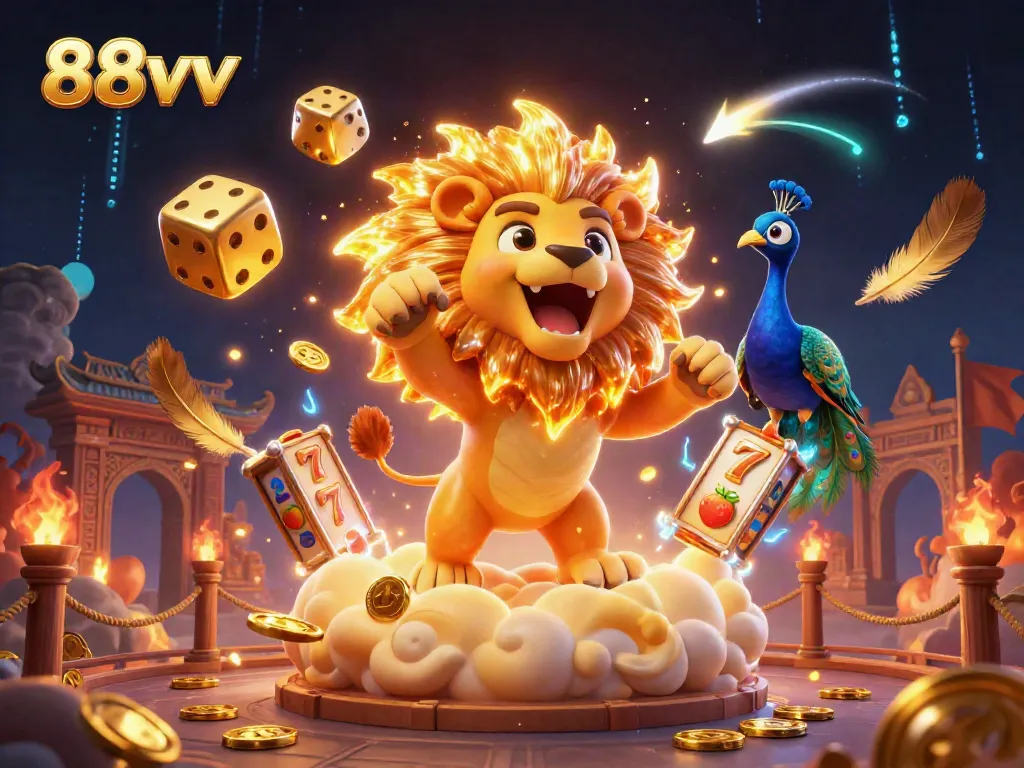Experience thrilling slots action with the vibrant 88vv casino universe in 3D illustration.