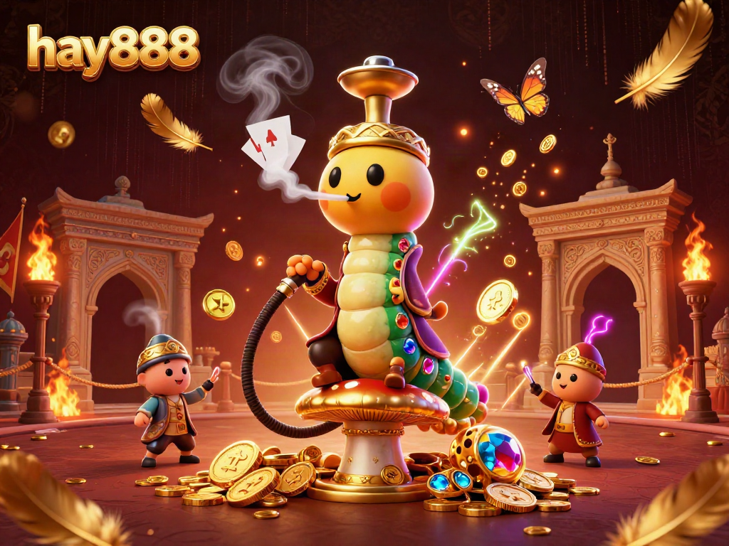 Experience exciting gaming with hay888's vibrant casino scene featuring a whimsical caterpillar and rich visuals.