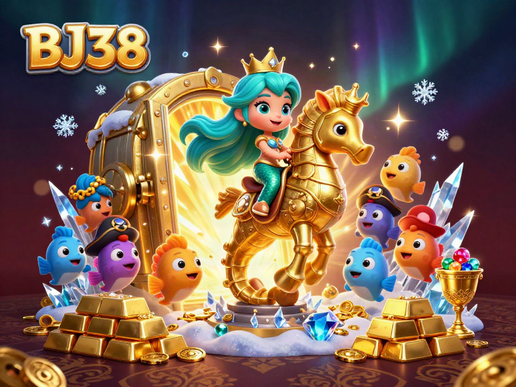 Experience exciting wins with BJ38 as a mermaid princess and friends discover treasures in a casino-themed adventure.
