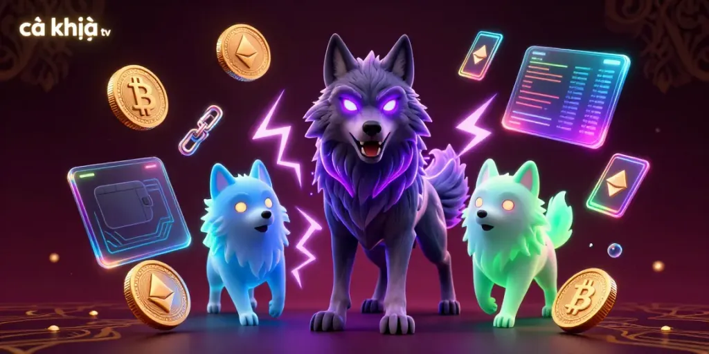 Experience thrilling gameplay with cà khịa tv, featuring colorful wolf characters and crypto elements.