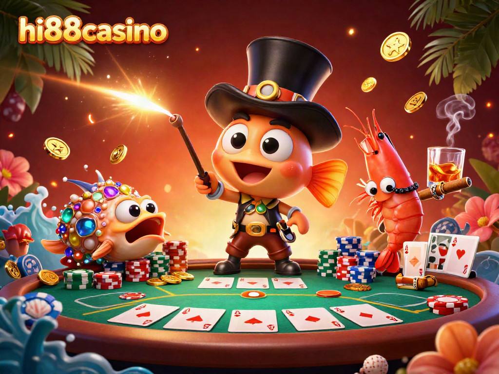 Engage with the vibrant world of hi88casino featuring a deep-sea anglerfish, shrimp pirate, and treasure snail.