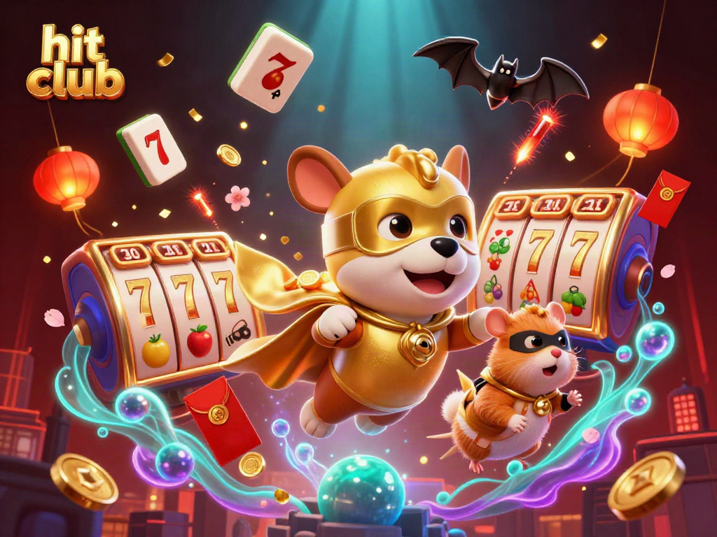 Experience winning excitement at hit club with a superhero dog and vibrant casino elements.