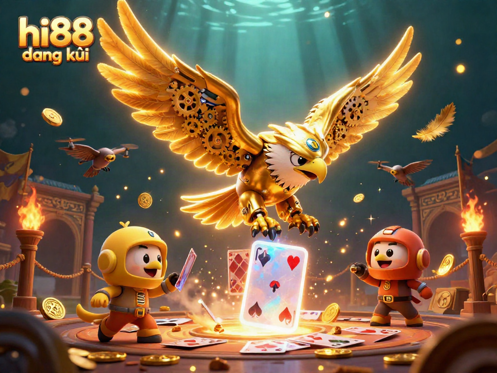 Engage with hi88 đăng ký through a spectacular 3D dive of a golden eagle and immersive casino elements.