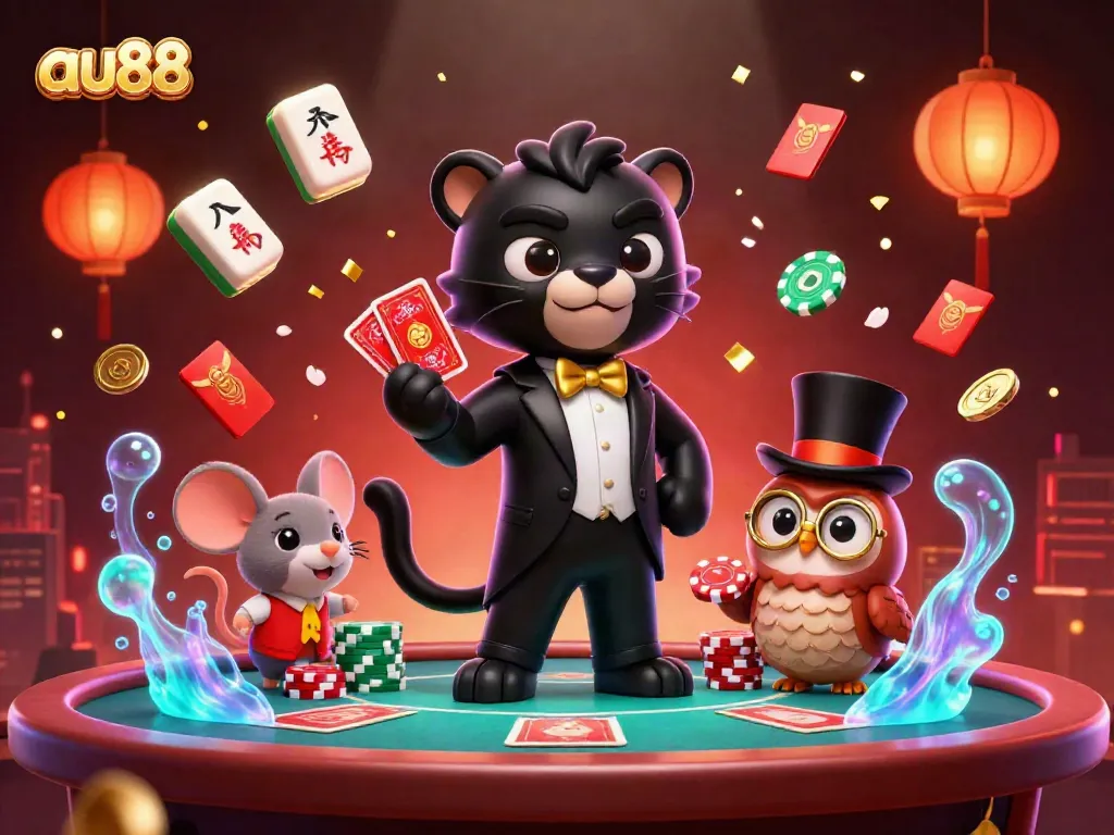 Experience the thrill of au88 online gaming with a luxurious casino scene featuring a stylish panther dealer.