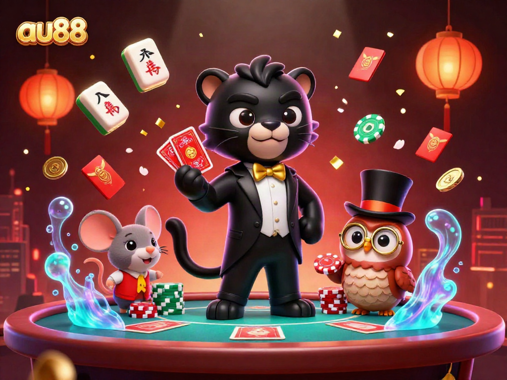Experience the thrill of au88 online gaming with a luxurious casino scene featuring a stylish panther dealer.