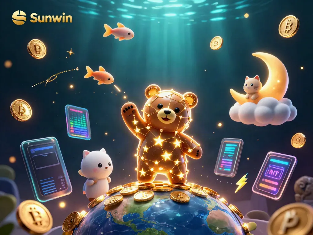 Experience the thrill of Sunwin with vibrant gaming elements and cosmic companions in this dynamic digital scene.