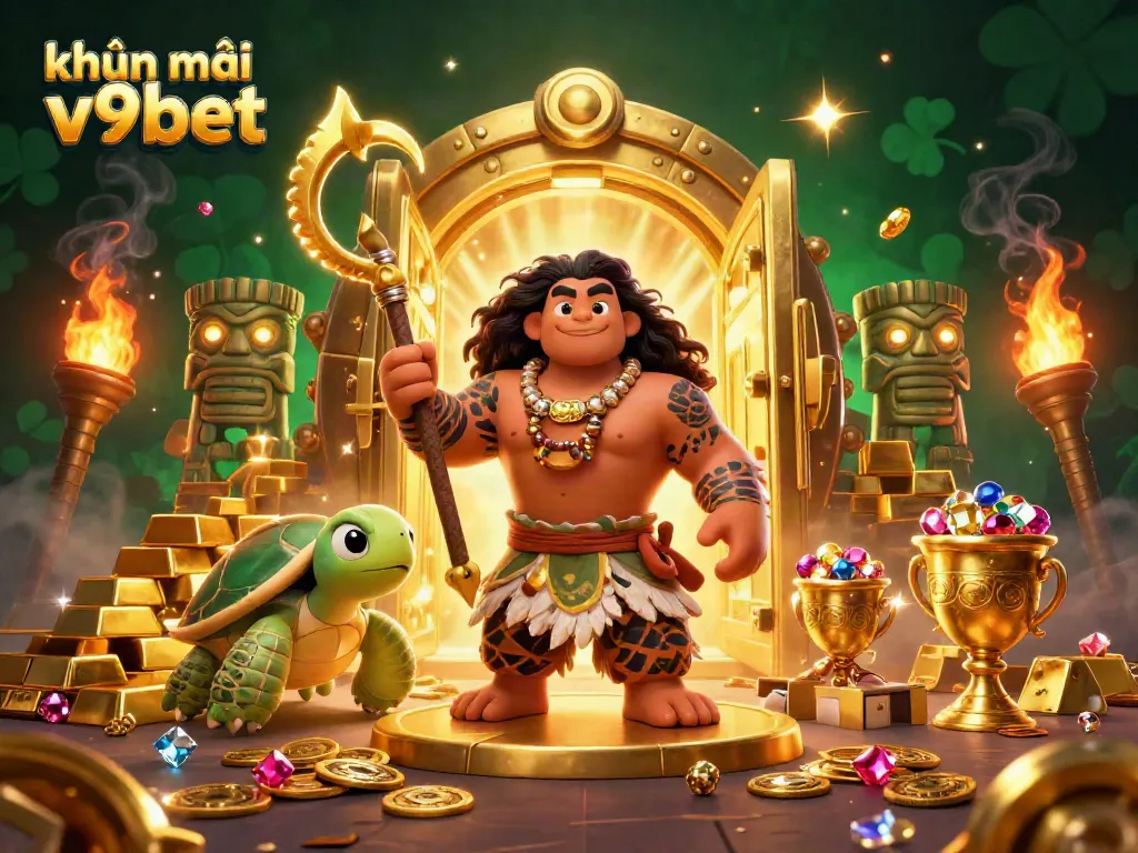 Engage in the excitement of khuyến mãi v9bet with vibrant casino elements and cartoon characters.