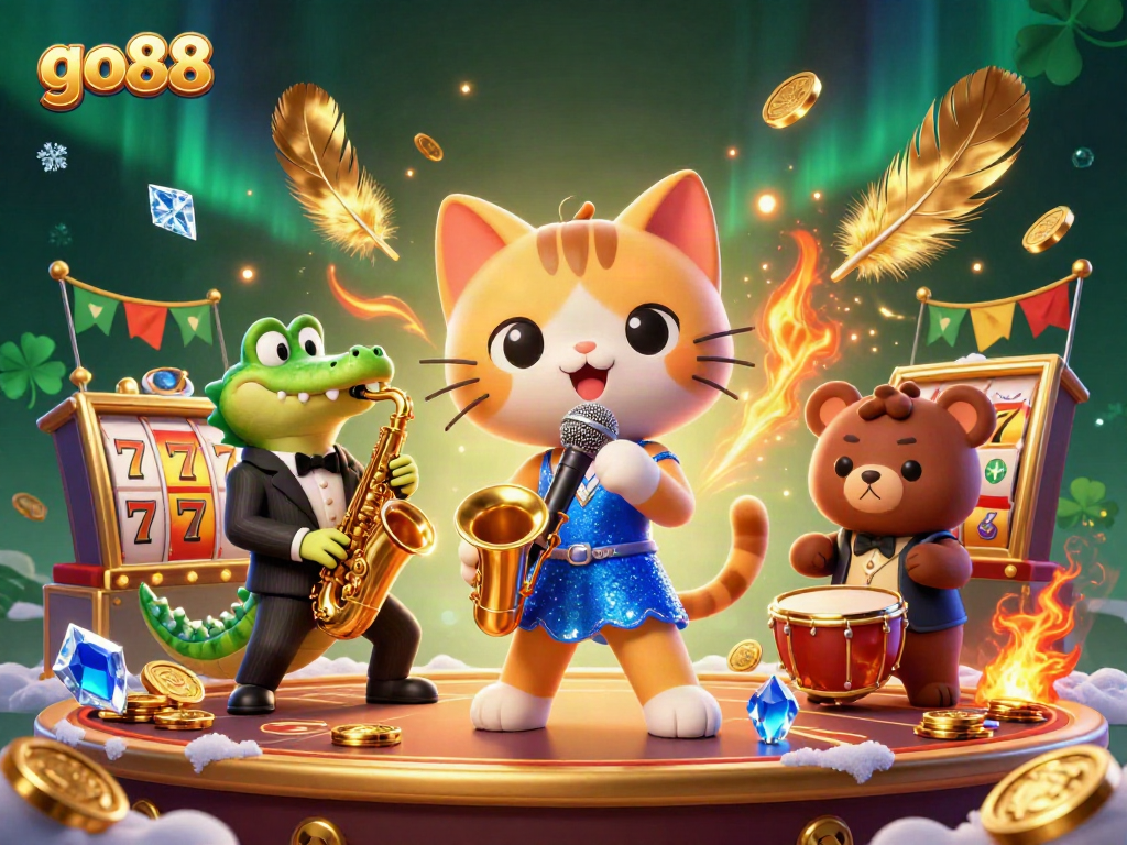 Engage with go88's vibrant casino experience featuring playful characters and dynamic game elements.