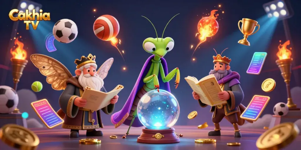 Cakhia TV delivers stunning 3D cartoon visuals showcasing gambling action with fortune tellers and sports.