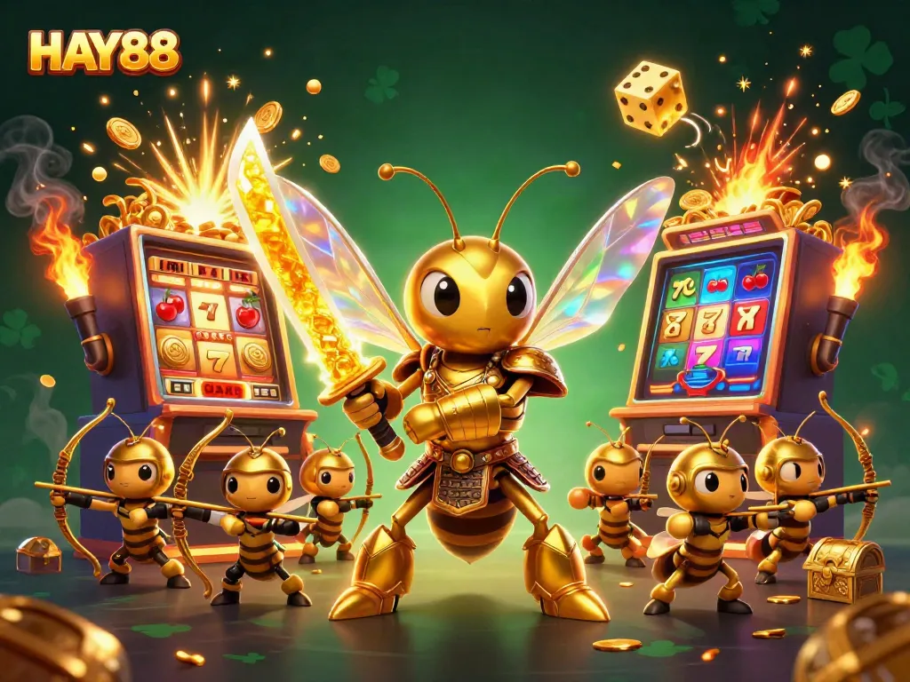 Experience the excitement of HAY88 with a vibrant 3D casino illustration showcasing a jackpot scene.