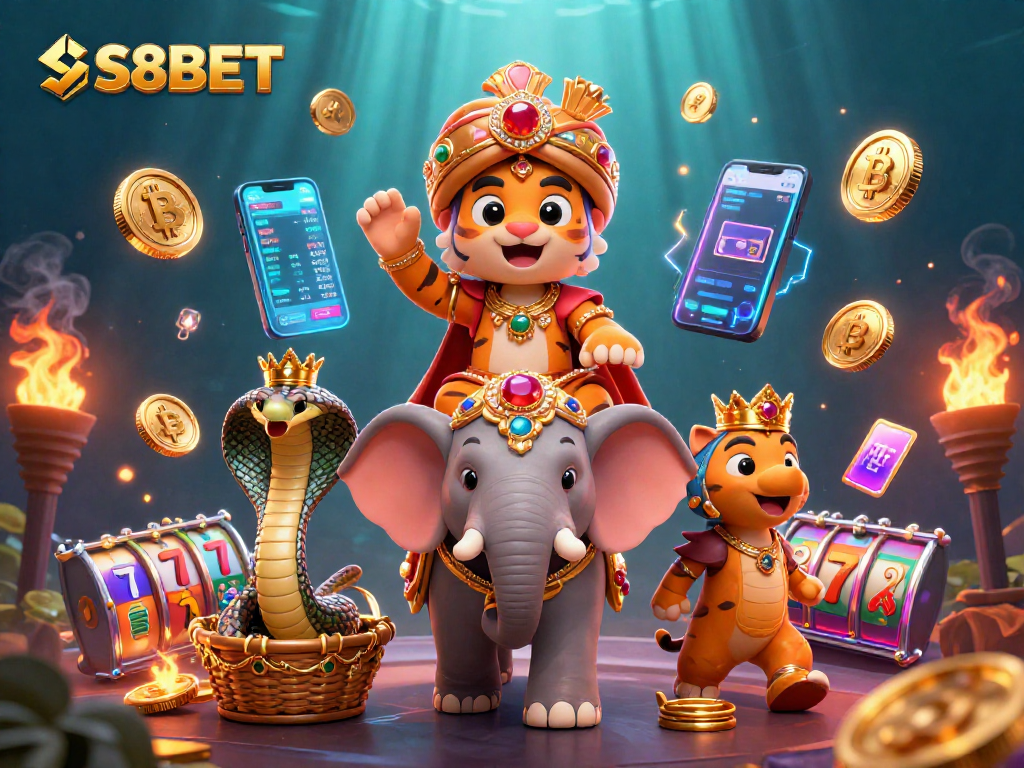 Experience thrilling action with S8BET in a vibrant, 3D casino illustration featuring iconic characters.