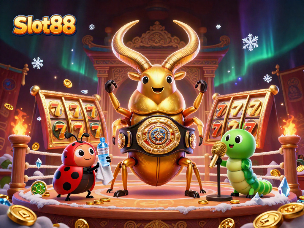 Experience Slot88's vibrant gaming with a golden stag beetle champion in action.