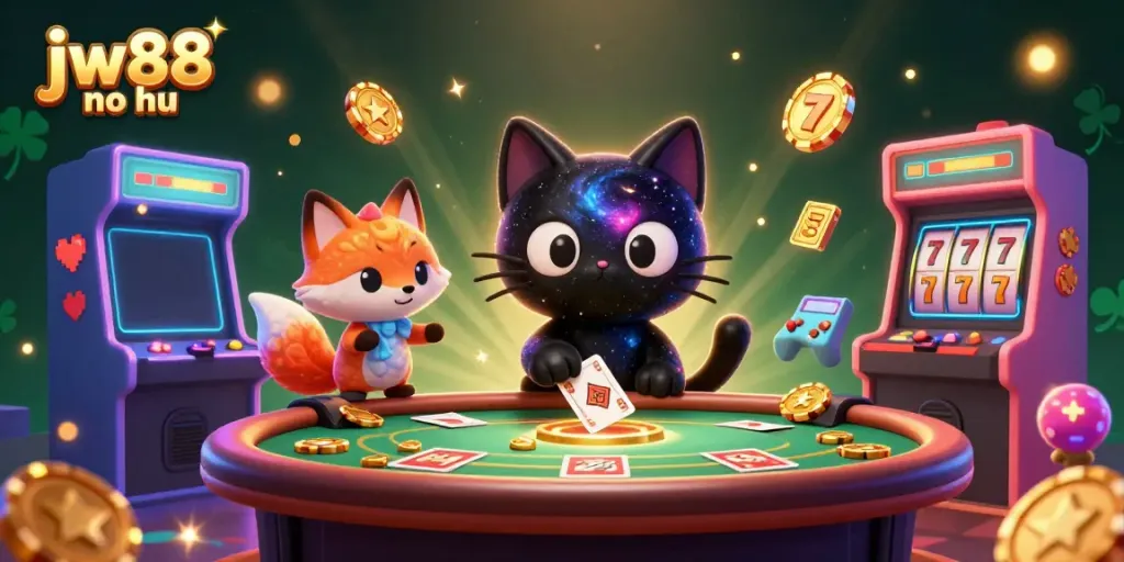 Engage in excitement with jw88 no hu at a cosmic casino featuring vibrant characters and game elements.