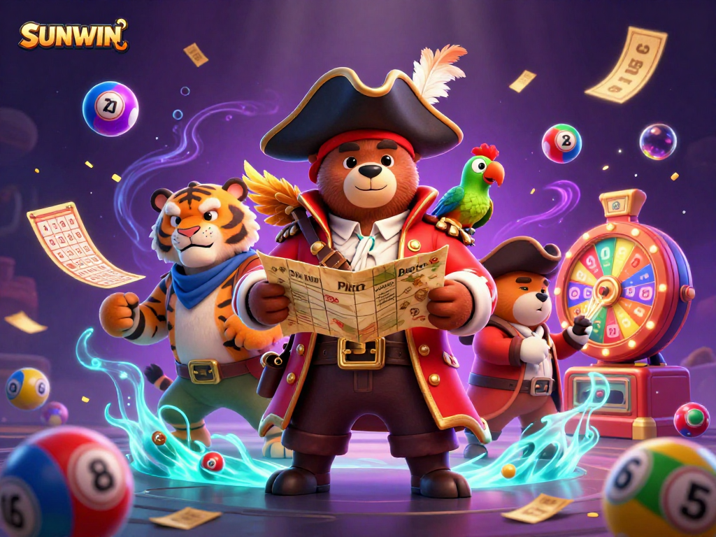 SUNWIN players engaging with vibrant lottery elements in a dynamic casino atmosphere.