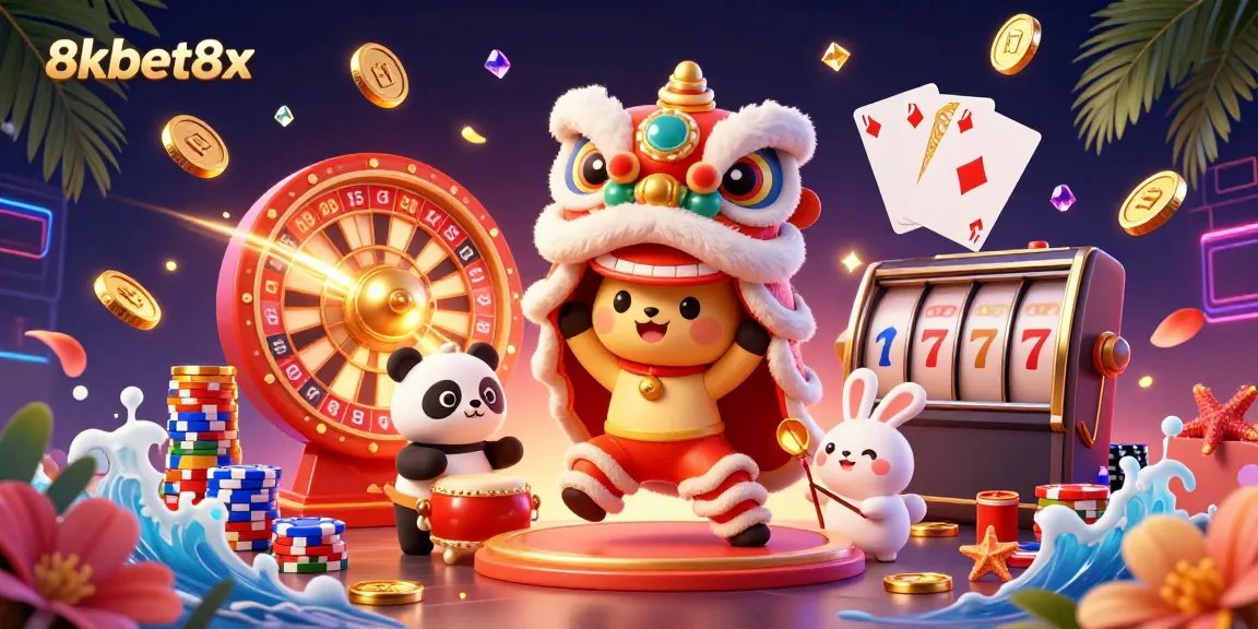 Experience the vibrant action at 8xbet8x with a celebration of gambling and fun elements!
