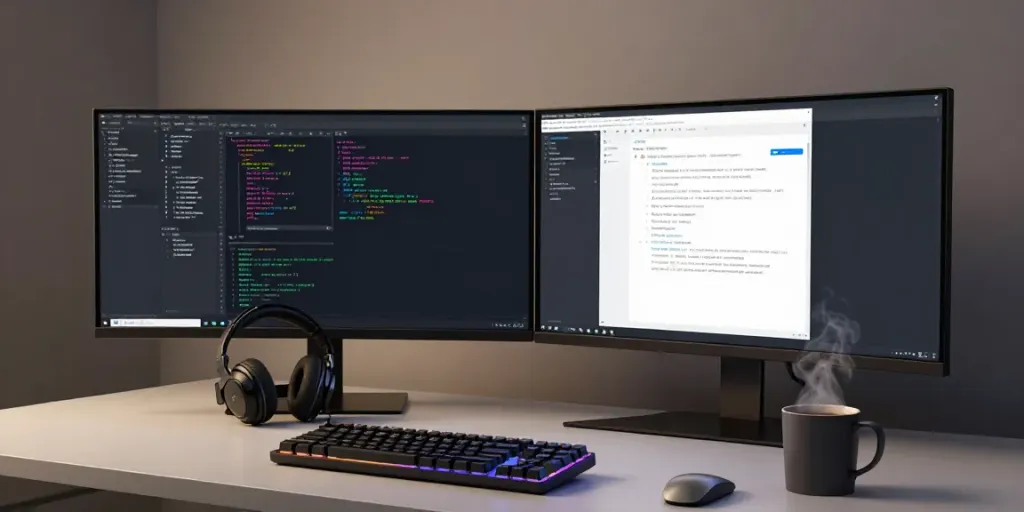 Buy .co.uk domain amidst a modern software development setup featuring coding tools and advanced technology.