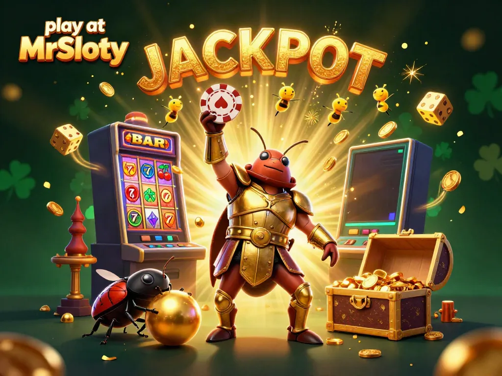 Experience the thrill as you play at MrSloty with colorful casino elements and a dynamic victory scene.